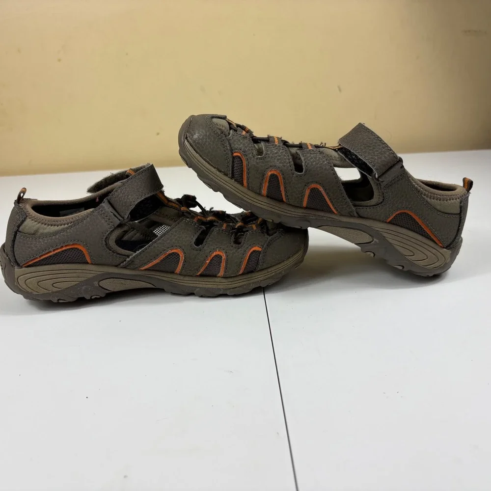 Merrell Kids Outdoor Sport Sandals Brown Orange Size 4 Hook Loop